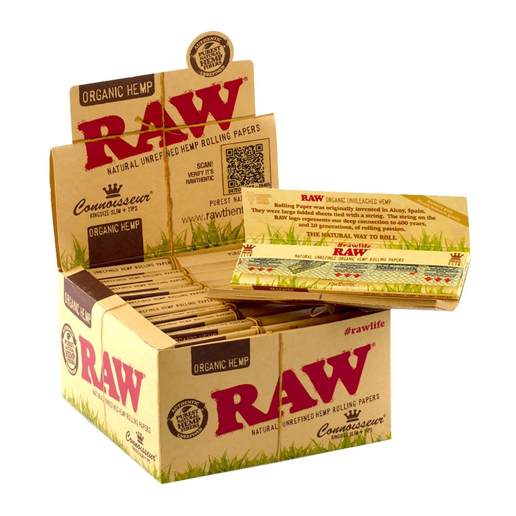 RAW CONNOISSEUR ORGANIC KING SIZE W TIPS BOX
